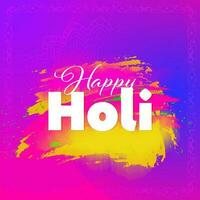 Happy Holi Font Over Brush Stroke Effect On Gradient Pink And Blue Background. vector