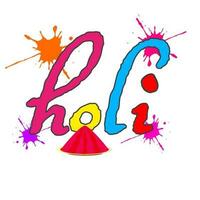 Colorful Holi Font With Color Splash Effect And Plate Full Of Powder On White Background. vector