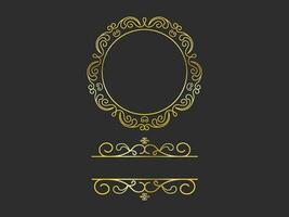 Golden Motif Or Flourish Emblem Logo With Copy Space On Black Background. vector