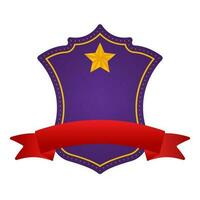 Purple Blank Star Shield Frame With Red Ribbon On White Background. vector