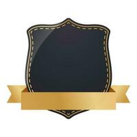 Black Shield Frame Or Badge With Golden Ribbon Element On White Background. vector