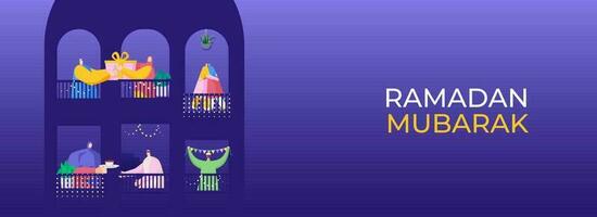 Illustration Of Islamic People Celebrate And Enjoy With Each Other On The Occasion Of Ramadan Mubarak. vector