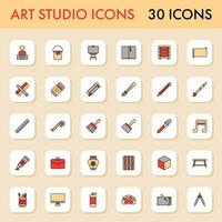 Flat Style Art Studio Colorful Icon Or Symbol Set. vector