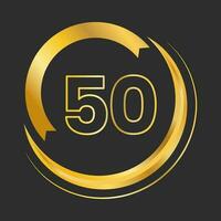 Golden 50 Number Around Ribbon On Black Background. vector