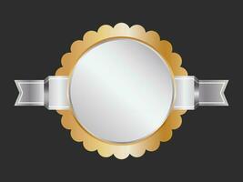 Golden And Silver Empty Badge Element On Black Background. vector