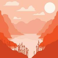 River And Mountains Vector Image, Isolated Background.