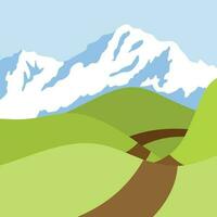 Green Hills And White Mountains, Isolated Background. vector