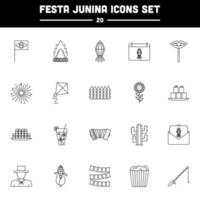 20 Festa Junina Black Stroke Icon Set. vector