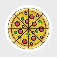 Sticker Style Pizza Element On Gray Background. vector