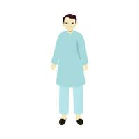 Portrait Of Indian Man Wearing Blue Kurta Pajama In Standing Pose. vector