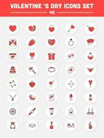 Valentine's Day Red And White Icon Set On Circle Background. vector