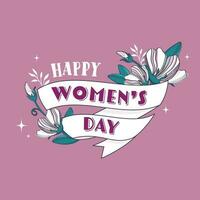 Happy Women's Day Message Ribbon Decorated With Floral On Purple Background. vector