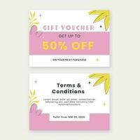 Gift Voucher Template Design With Double-Sides In White And Pink Color. vector