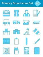 Blue And White Primary School Icon Set In Flat Style. vector