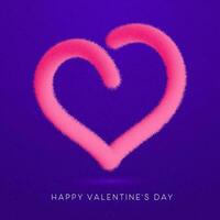 Happy Valentine's Day Concept With Pink Fluffy Fur Heart Frame On Purple Background. vector