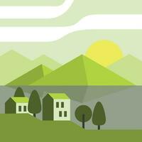 Natural Landscape And A Village, Isolated Background. vector