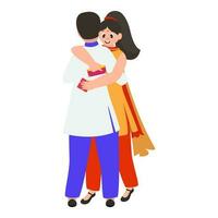 Indian Beautiful Teenage Girl Hugging To Her Brother On White Background. vector