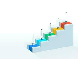 Business Infographic Staircase Diagram In 3D With Five Steps On White Background. vector