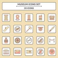 Peach Red And Yellow 20 Museum Square Icon Set. vector