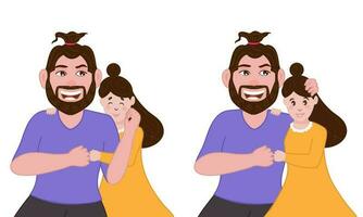 Cheerful Man Hugging His Daughter In Two Image. vector