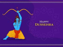 Happy Dussehra Celebration Concept With Hindu Mythology Lord Rama Taking An Aim On Purple Mandala Background. vector