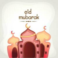 Eid Mubarak Font With Mosque Illustration On White Background. vector