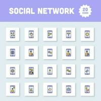 Yellow And Blue Color Set Of Different Social Network Connection From Mobile Sqaure Icon. vector