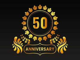 Golden 50th Anniversary Emblem Logo On Black Background. vector