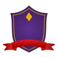 Blank Diamond Shield Frame With Ribbon In Purple And Red Color. vector