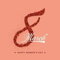 Red Glittering 8 Number Of March On Peach Background For Happy Women's Day Concept. vector