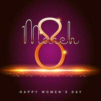 Stylish 8 March Font With Lights Effect On Red And Pink Background For Happy Women's Day. vector