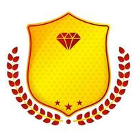 Yellow And Red Diamond Shield Badge With Laurel Wreath On White Background. vector