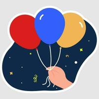 Isolated Hand Holding Balloons On Blue Background. vector