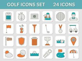 Colorful Golf Icons Set On White Square Background. vector