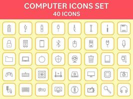 Computer Or Mobile Tool Application Line Art Icon Set On Square Background. vector