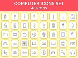 Computer Or Mobile Tool Application Line Art Icon Set On Square Background. vector