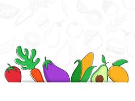Colorful fruits and vegetables, doodle style concept with text space for world food day. vector