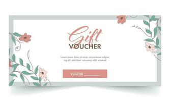 Gift Voucher Banner Or Header Design Decorated With Floral On White Background. vector