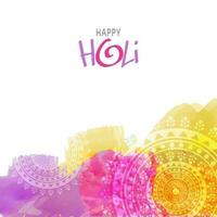 Happy Holi Celebration Concept With Watercolor Effect Mandala Pattern On White Background. vector