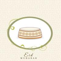 Eid Mubarak Greeting Card With Islamic Cap On White And Pastel Pink Islamic Pattern Background. vector