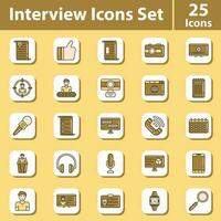 Yellow And Bronze Interview Flat Icon Set On Square Background. vector