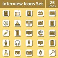 Yellow And Bronze Interview Flat Icon Set On Square Background. vector