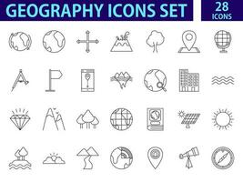 Black Line Art Set Of Geography Icon In Flat Style. vector