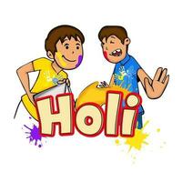 Illustration Of Funny Boys Playing Colors On White Background For Holi Celebration Concept. vector