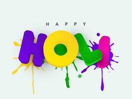 3D Colorful Holi Font And Color Splash Effect On White Background. vector