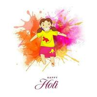 Holi Celebration Concept With Cheerful Girl Enjoying And Color Splashing On White Background. vector