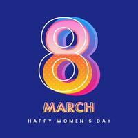 Gradient Layered 8 March Font On Blue Polka Dots Background For Happy Women's Day Concept. vector