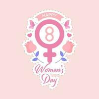 decorado 8vo marzo Venus símbolo con contento De las mujeres día pegatina en contra rosado antecedentes. vector