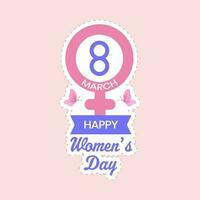 aislado 8vo marzo Venus símbolo con contento De las mujeres día pegatina en contra rosado antecedentes. vector