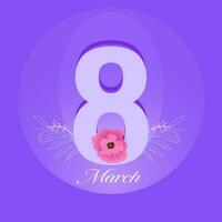 8 Number Of March Decorated With Floral On Gradient Violet Background. vector